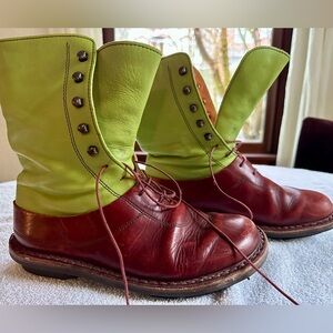 Trippen lace up boots - vintage spat style in green and burgundy.